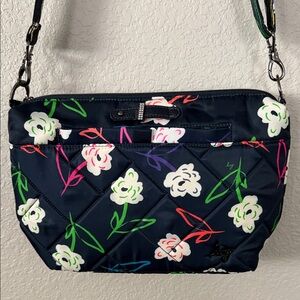 Lug Flare Navy Floral Crossbody Bag with charm
